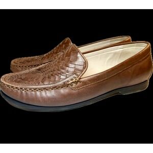 Cole Haan Loafer Womens 7 Brown Leather Hand Sewn Woven Old Money Classic Preppy